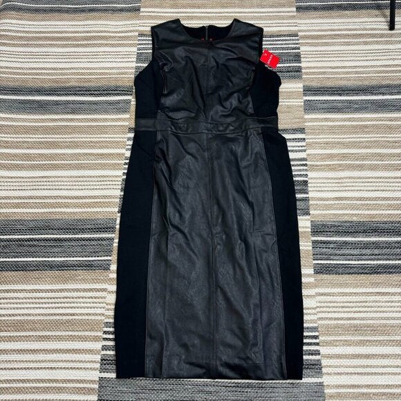 Spanx Women Leather-Like Combo Fitted Dress Sleeveless Luxe Black Size XL - Picture 1 of 14